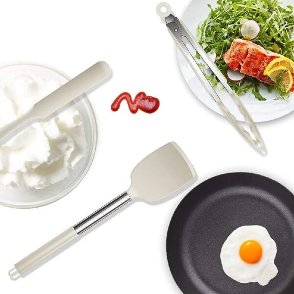 Silicone Cooking Utensils Set - Heat Resistant Stainless Steel Kitchen Utensils, Baking Tools Kitchen Gadgets,Turner, Tongs,Spatula,Spoon,Brush,Whisk,Non-Stick, Dishwasher Safe,BPA FREE (Khaki)