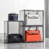 Stackable Storage Bins Durable and Dustproof Organizer, Transparent Gray, 3 Pack