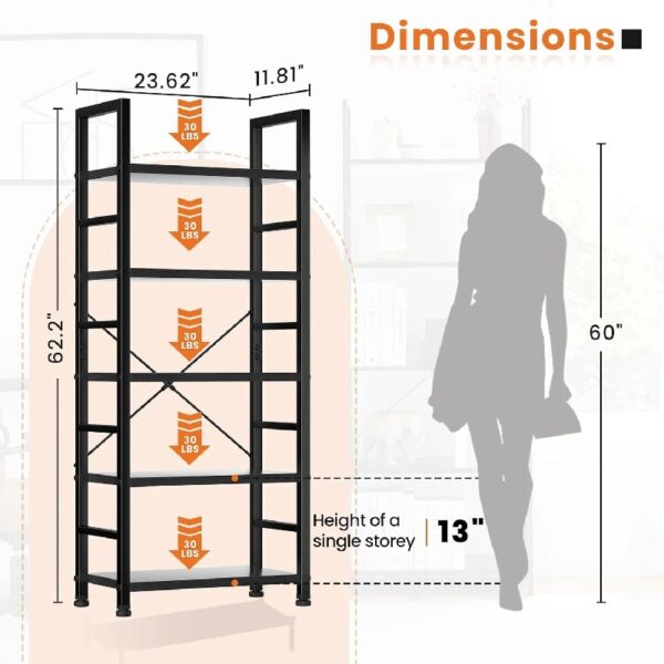 5 Tier Bookcase, Bookshelf Storage Wall Shelf Organizer Display StandBook Shelf, Corner Storage Organizer, Black