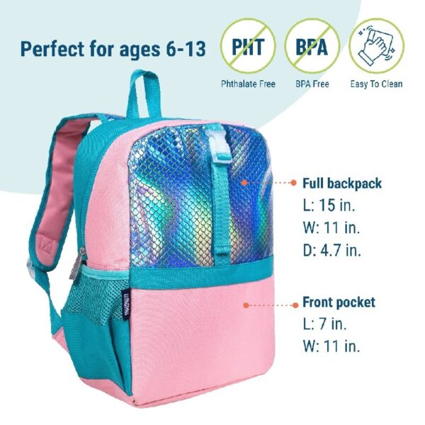 Wildkin Kids Pack-It-All 15 Inch School & Travel Backpack in Pink for Girls, Front strap for attaching Wildkin's Clip-in Lunchbox, Generously sized exterior front pocket (Mermaid Undercover)