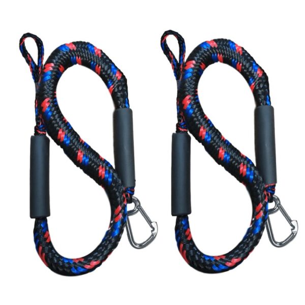 Marine Boat Pontoon Kayak PWC Jet Ski Bungee Dock Line Mooring Rope 4'-5.5' with SS316 Snap Hook Salt and Fresh Water Use 2 Pack (Red, Blue & Black)