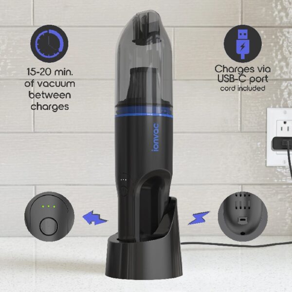 IonVac, Lightweight Handheld Cordless Vacuum Cleaner, USB Charging, Multi-Surface, New