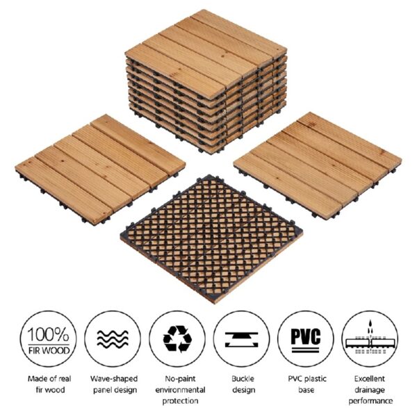 12'' x 12'' Fir Wood Flooring Tiles 11sq ft Coverage Area, 11 Pieces, Brown