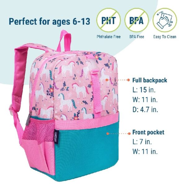 Wildkin Kids Pack-It-All 15 Inch School & Travel Backpack in Pink for Girls, Front strap for attaching Wildkin's Clip-in Lunchbox, Generously sized exterior front pocket (Mermaid Undercover)