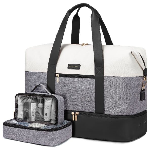 Travel Duffel Bag for Women, Large Weekender Overnight Bag, Carry-on Gym Bag with Separate Shoes Compartment, Mom Hospital Bags for Labor and Delivery with 2 Packing Cubes