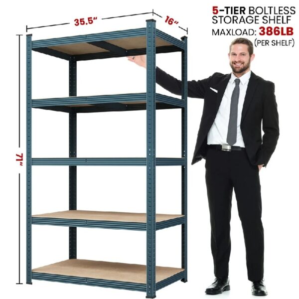 5-Tier Metal Boltless & Adjustable Storage Rack, Blue