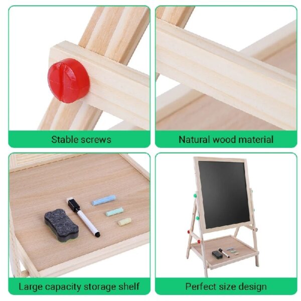 Brrnoo Adjustable Height Double Sided Kids Art Easel Wooden Standing Easel, Dry Erase Board and Chalkboard