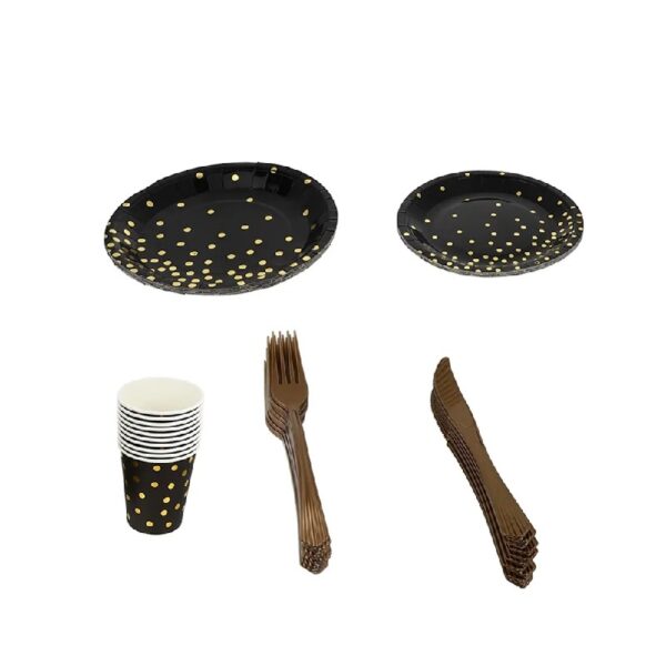 25 Sets Paper Plates Disposable Paper Cups Plastic Forks and Knives