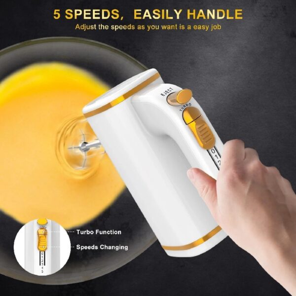 Hand Mixer, 450W Turbo Electric Handheld Mixer, 5 Speed Electric Mixers for Kitchen (Black)
