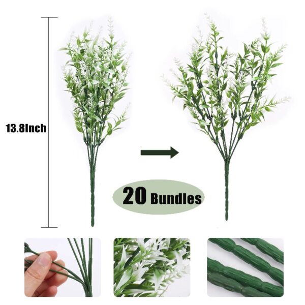 RECUTMS 20 Bundles Outdoor Artificial Plant UV Resistant Fake Plants, Faux Plastic Greenery for Indoor Outside Hanging Plants Garden Porch Window(White)
