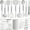 Silicone Cooking Utensils Set - Heat Resistant Stainless Steel Kitchen Utensils, Baking Tools Kitchen Gadgets,Turner, Tongs,Spatula,Spoon,Brush,Whisk,Non-Stick, Dishwasher Safe,BPA FREE (Khaki)