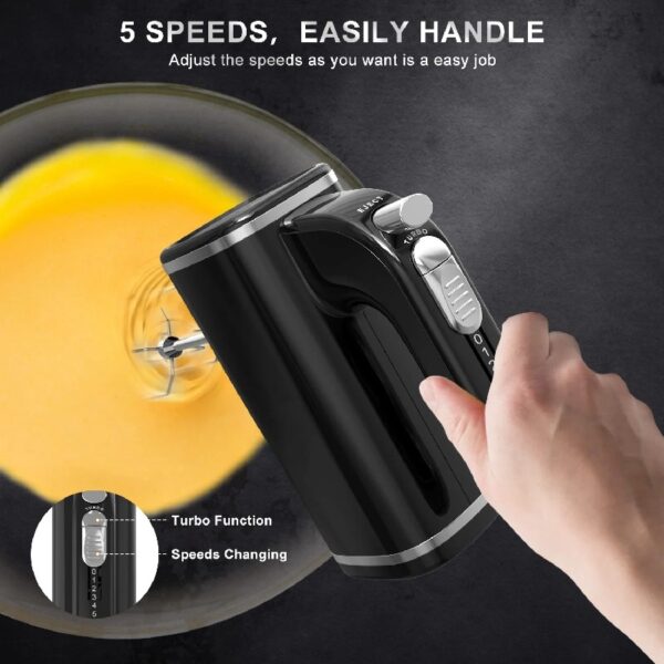 Hand Mixer, 450W Turbo Electric Handheld Mixer, 5 Speed Electric Mixers for Kitchen (Black)