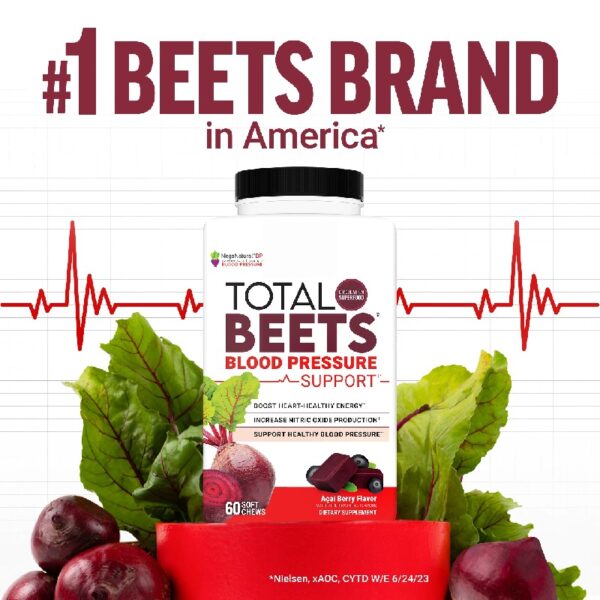 Total Beets Blood Pressure Support Soft Chews, Beetroot Gummies Alternative, Beet Supplement, 60 Chews by