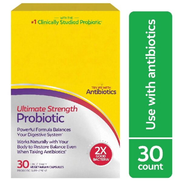 Ultimate Strength Probiotic Supplements, Helps Digestive and Gut Health, for Men and Women, 30 Count