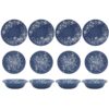 12-Piece Daisy Bamboo Melamine Dinnerware Set, Blue