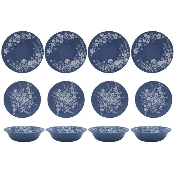 12-Piece Daisy Bamboo Melamine Dinnerware Set, Blue