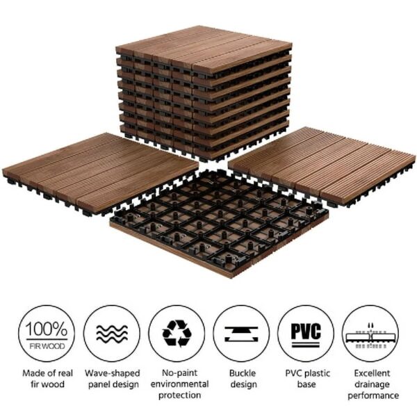 12'' x 12'' Fir Wood Flooring Tiles 11sq ft Coverage Area, 11 Pieces, Brown