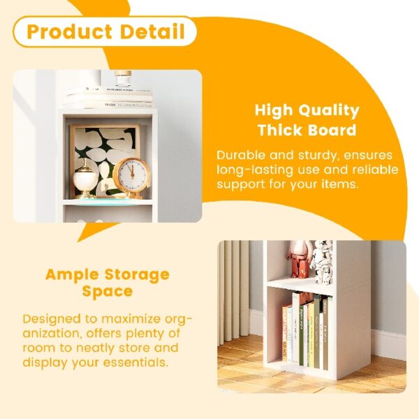 Tall Narrow Bookshelf, 3-Tier Cube Display Rack, Modern Corner Bookshelf with Storage Space, Storage Cabinet for Home Office (White 1 Pack)