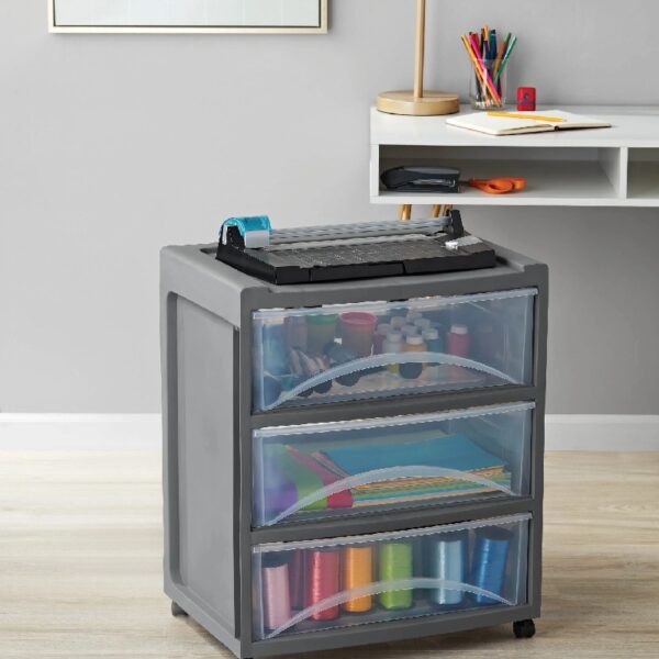 3 Drawer Wide Storage Cart, Gray