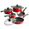 80112/646DS 9-Piece Simple Cooking Nonstick Cookware Set Red, Black