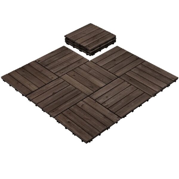 12'' x 12'' Fir Wood Flooring Tiles 11sq ft Coverage Area, 11 Pieces, Brown