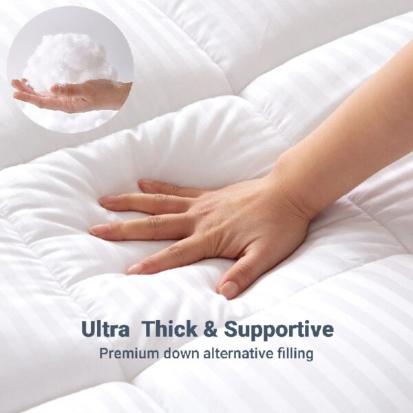 Queen Size Mattress Topper,400TC 100%Cotton Cooling Mattress Pad Cover Extra Thick Alternative Fill Pillow Top Cooling Bed Topper and Hotel Mattress Protector