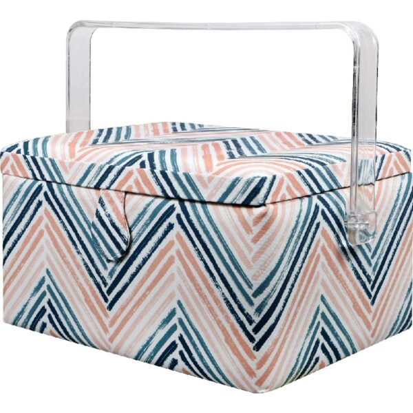 SINGER Large Premium Tackle Sewing Basket Navy Paisley Print with Notions Sewing Kit and Matching Pin Cushion