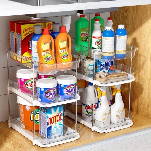 3 Tier Pull-Out Under Sink Organizer Storage, Bathroom Stackable Pantry Counter Sliding Cabinet Organization and Storage, 2 Sets
