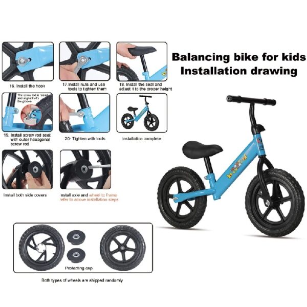 Kids Balance Bike 12'' Wheel Toddler Training Bicycle Safe No Pedal Bike Funny and Lightweight for 2-6 Boys Girls, Blue