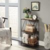 No Tools 3-Tier Bookcase ,Walnut Brown Wooden Small Book Shelf with Metal Frame For Small Spaces , Home Office