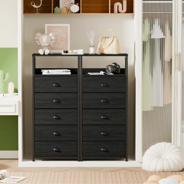 Nightstand,Vertical Dresser with Fabric Chest of Drawers & Storage for Bedroom,Living Room,White