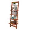 5-Tier Slatted Wood Leaning Ladder Shelf for Narrow Storage, Wooden Bookcase for Living Room, Bathroom, Kitchen, Office or Bedroom, Black Finish