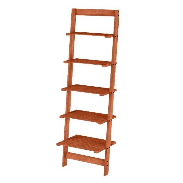 5-Tier Slatted Wood Leaning Ladder Shelf for Narrow Storage, Wooden Bookcase for Living Room, Bathroom, Kitchen, Office or Bedroom, Black Finish