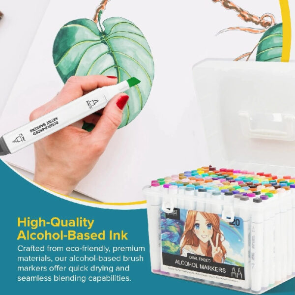 Artist Concepts Double Ended Alcohol Markers Dual Tip Artist Markers with Case Organizer, White, 120 Pack