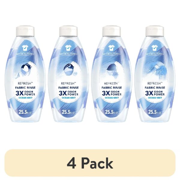 (4 pack) Fabric Rinse Laundry Odor Remover and Softener, Ocean Mist Scent, 25.5 fl oz