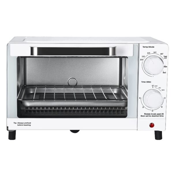4 Slice Countertop Toaster Oven with 3 Settings, includes Baking Rack and Pan, Black, New