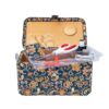SINGER Large Premium Tackle Sewing Basket Navy Paisley Print with Notions Sewing Kit and Matching Pin Cushion