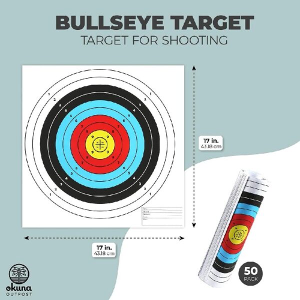 50-Pack Bullseye Large Paper Shooting Range Targets for Pistol Shooting - 17x17 in Bulk Pack for Hunting Accessories, Handguns, Gun Range, Firearms with Colorful Design (10 Rings)