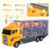 25 in 1 Construction Trucks Push and Go Car Carrier Truck Toy, Play Vehicles with Sounds and Lights, 12 Mini Diecast Trucks Included