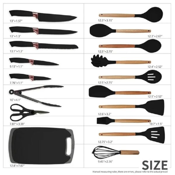 Silicone Kitchen Cooking Utensils Set, 19 Pieces Utensil with Holder, Heat Resistant, Black