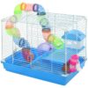 Spaco 2-Level Hamster Cage Rodent Gerbil House Mouse Mice Rat Habitat Metal Wire with Exercise Wheel, Play Tubes, Water Bottle, Food Dishes, Blue