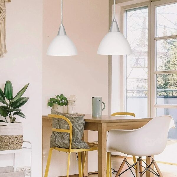 Plug in Pendant Light, Hanging Light with 15Ft Clear Cord, On/Off Switch, Frosted Plastic White Shade, Hanging Ceiling Light for Living Room, Bedroom, Dining Hall, Pack of 2