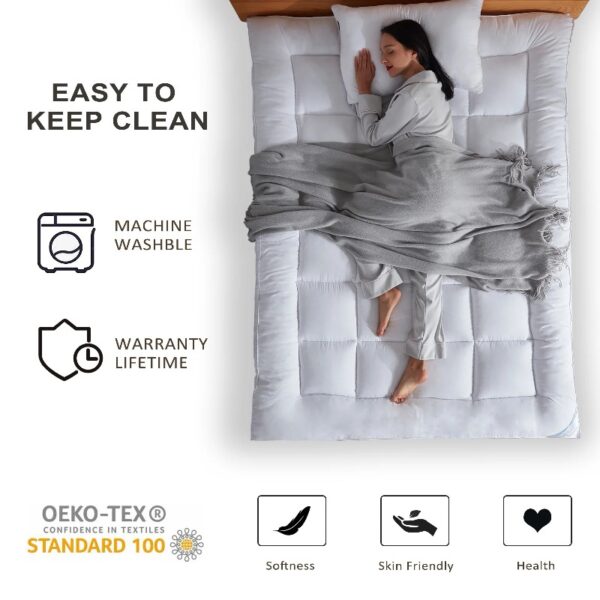 Extra Thick Mattress Topper, Cooling Mattress Pad Cover, Organic Cotton Pillow Top Protector with 8-21 Inch Deep Pocket, Twin Size