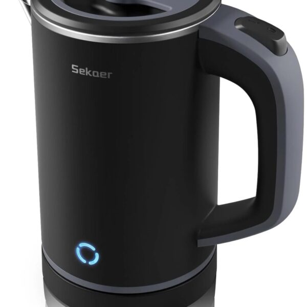 Travel Electric Tea Kettle with Auto Shut-Off & Boil Dry Protection, 304 Stainless Steel Mini Portable Water Boiler, 0.8 L Fast Heating Coffee Kettle, Perfect Holiday Gifts Black