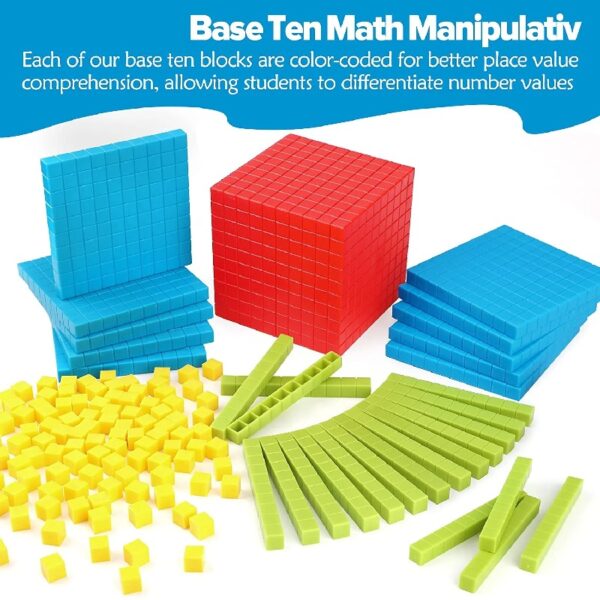 131 PCS Base Ten Blocks for Math - Place Value Blocks, Plastic Base 10 Math Manipulatives 1st Grade, Math Counters, Math Cubes, Counting Cubes for Kids Kindergarten Math