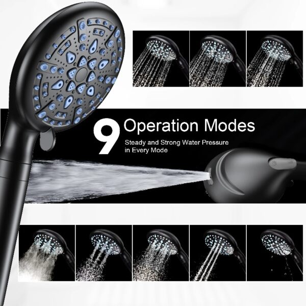 9 Setting Handheld Shower Head,High Pressure Shower Head with Filter,Silver