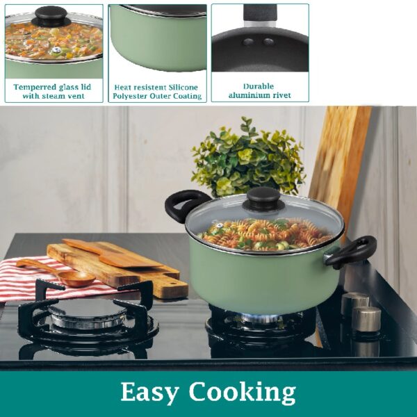7 Piece Non Stick Aluminium, Pots and Pans Cookware Set, Black