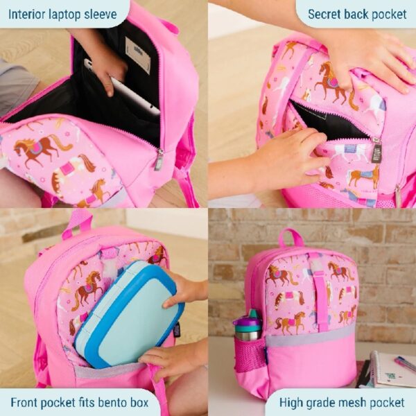Wildkin Kids Pack-It-All 15 Inch School & Travel Backpack in Pink for Girls, Front strap for attaching Wildkin's Clip-in Lunchbox, Generously sized exterior front pocket (Mermaid Undercover)