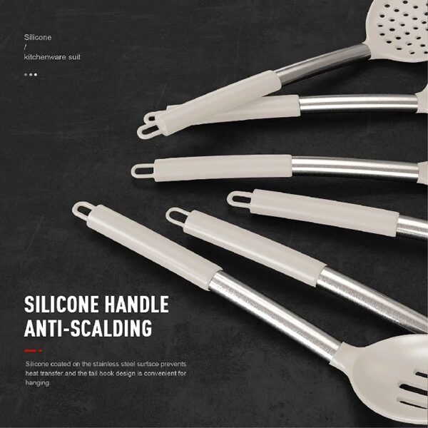 Silicone Cooking Utensils Set - Heat Resistant Stainless Steel Kitchen Utensils, Baking Tools Kitchen Gadgets,Turner, Tongs,Spatula,Spoon,Brush,Whisk,Non-Stick, Dishwasher Safe,BPA FREE (Khaki)