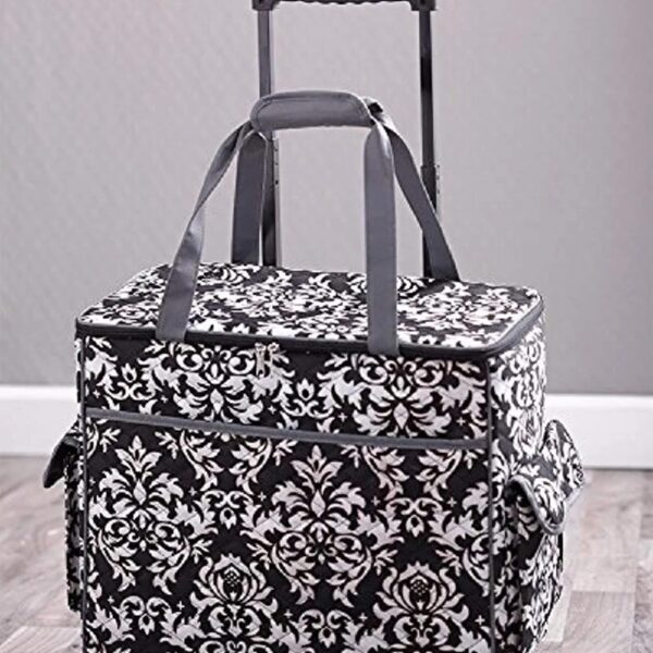 Sewing Accessories Rolling Sewing Machine Tote with 6 Storage Pockets - Damask,LARGE